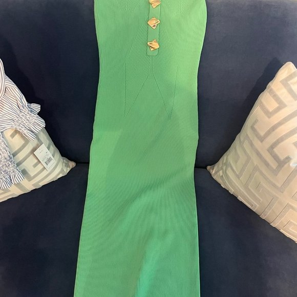 Self-Portrait Green Ribbed Middi Dress - Picture 6 of 6
